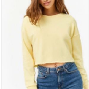 Forever 21 Yellow Raw Edge Crop T-shirt